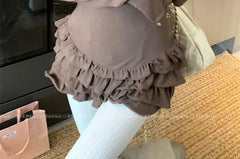 Long-Sleeve Scoop Neck Plain Lace Ruffle Trim Mini Bodycon Dress
