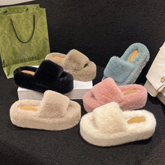 Platform Fluffy Slide Sandals