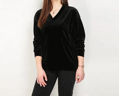V-Neck Plain Velvet Sweatshirt