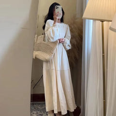 Maternity Long-Sleeve Square Neck Midi A-Line Dress