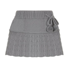 Mid Waist Cable-Knit Mini Skirt