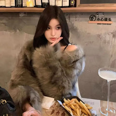 Faux Fur Open Front Coat