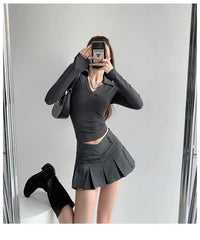 Mid Waist V-Shape Pleated Mini Skirt in 6 Colors