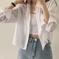Long-Sleeve Plain Crop Shirt