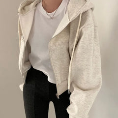 Plain Zip-Up Crop Hoodie