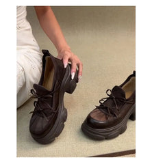 Lace-Up Faux Leather Platform Chunky Heel Sneakers