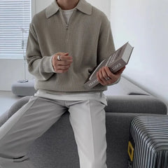 Collared Plain Half Zip Sweater / Long Sleeve Crew Neck Plain T-Shirt