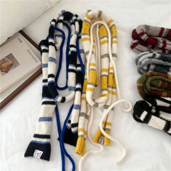 Striped Knit Narrow Scarf