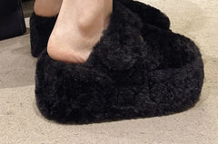 Platform Plain Fleece Mary Jane Mules