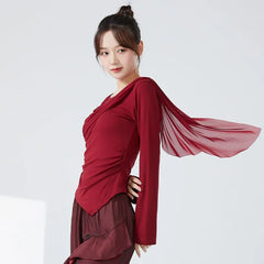 Long-Sleeve Crew Neck Plain Dance Crop Top