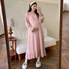 Maternity Long-Sleeve Knit Midi A-Line Dress