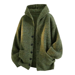 Plain Hooded Button-Up Cardigan