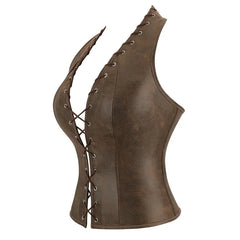 Halter Lace Up Faux Leather Bustier Top