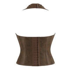 Halter Lace Up Faux Leather Bustier Top