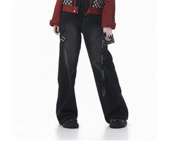 Mid Rise Washed Buckled Wide Leg Jeans