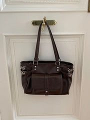 Buckled Multi-Pocket Faux Leather Tote Bag