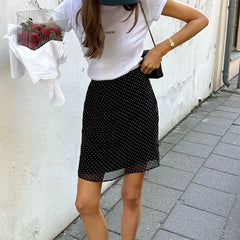 High Waist Polka Dot Sheer Mini Pencil Skirt