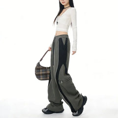 Drawstring Waist Two Tone Wide Leg Pants