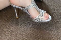 High Heel Perforated Glitter Sandals