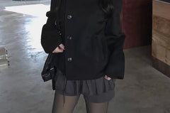 Stand Collar Plain Single Breasted Coat