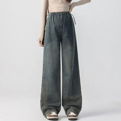 Maternity Drawstring Waist Washed Baggy Jeans