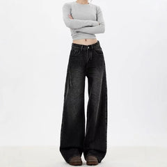 Mid Waist Washed Wide Leg Baggy Jeans