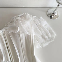 Short-Sleeve Off Shoulder Plain Lace Panel Bustier Top