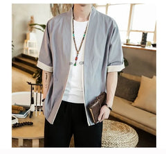 Contrasted Elbow-Sleeve Hanfu Shirt