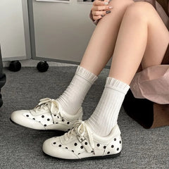 Hidden Wedge Polka Dot Lace-Up Faux Leather Sneakers
