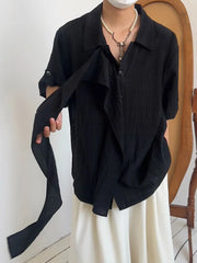Short-Sleeve Ruffle Asymmetrical Plain Shirt