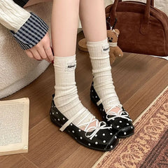 Polka Dot / Plain Lace Up Faux Leather Shoes