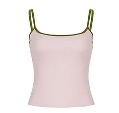 Scoop Neck Contrast-Trim Slim-FIt Camisole Top / Low Waist Tie-Waist Mini Pencil Skirt