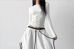 Drawstring Waist Striped Panel Baggy Sweatpants