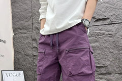 Drawstring Waist Plain Cargo Shorts