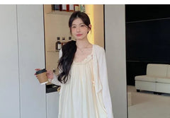 Maternity Plain Crop Cardigan / Spaghetti Strap Maxi A-Line Dress