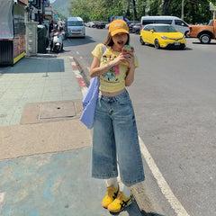 Low Waist Washed Wide Leg Jorts