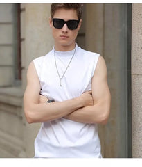 Sleeveless Mock Neck Plain T-Shirt