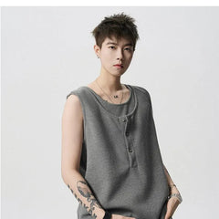 Mock Two-Piece Crewneck Plain Tank Top