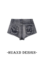 Mid Rise Washed Denim Hot Pants