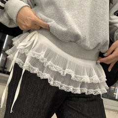 Plain Ruffle Lace Trim Mesh Overlay Skirt