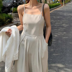 Spaghetti Strap Plain Wide Leg Jumpsuit