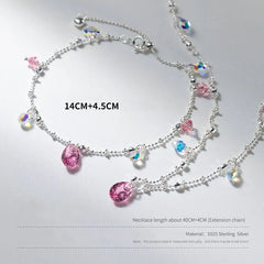 925 Sterling Silver Faux Crystal Station Bracelet / Pendant Necklace