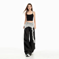 Mid Rise Lace Skirt Overlay Wide Leg Cargo Pants (Various Designs)