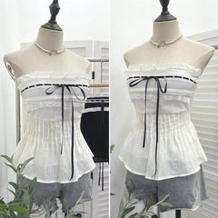 Strapless Lace Trim Flowy Tube Top