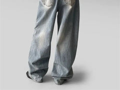 Mid Rise Washed Wide Leg Baggy Jeans