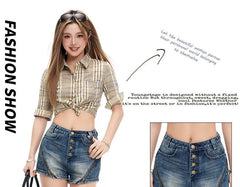 Low Rise Washed Button Fly Denim Hot Pants
