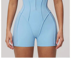 Short-Sleeve Plain Half Zip Sport Romper