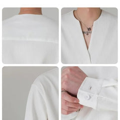 Long-Sleeve V-Neck Plain Textured Shirt