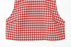 Mock Neck Gingham Slit Crop Tank Top / Mid Rise Ruched Straight Leg Capri Pants