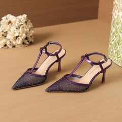 Stiletto Pointed Toe Rhinestone Mesh Slingback Sandals